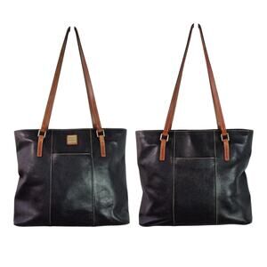 Dooney & Bourke Black Brown Pebble Leather Lexington Bag Purse Tote